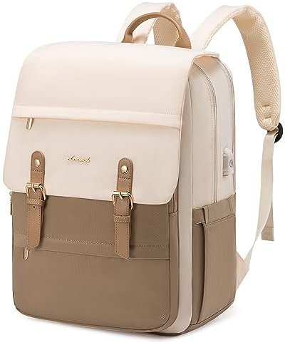 LOVEVOOK Rucksack Damen, Laptop Schulrucksack Wasserdicht, Daypacks Arbeitstasche, Schultasche Reiserucksack 15,6 Zoll, Arbeitsrucksack Backpack Women Elegant für Uni Reise Büro, Beige Kaffee