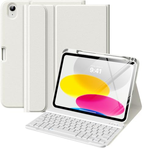 MoKo Keyboard Case iPad A16 11th/10th 11'' 2025 & 10.9 2022, White | Multi-Angle Stand Folio Cover, Detachable Wireless Bluetooth Keyboard ,Auto Wake Sleep