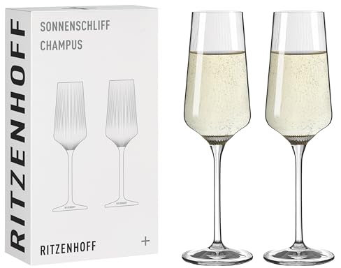 RITZENHOFF 8000004 Champagnerglas 200 ml - Serie Sonnenschliff - 2 Stück Kristallglas im Geschenk-Set - Made in Germany