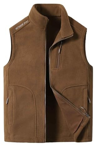 Fowjknww Gilet polaire pour homme - Couleur unie - Léger - Sans manches - Coupe-vent - Chaud - Doublé - Gilet d'hiver - Veste d'extérieur Softshell - Gilet de pêche - Coupe ajustée