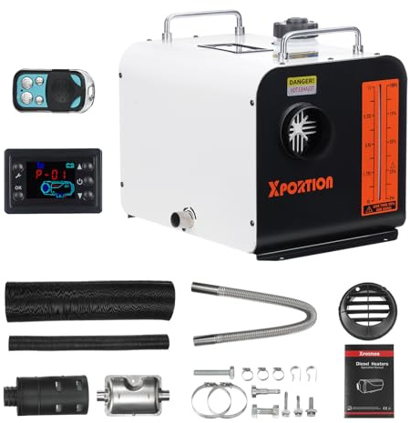 Diesel-Heizung 8.3KW, tragbare schwarze Diesel-Luftheizung 12V/24V/110V, All-in-One Diesel-Heizung mit Fernbedienung und LCD-Panel-Steuerung für Autos, LKWs, Wohnmobile und den Innenbereich