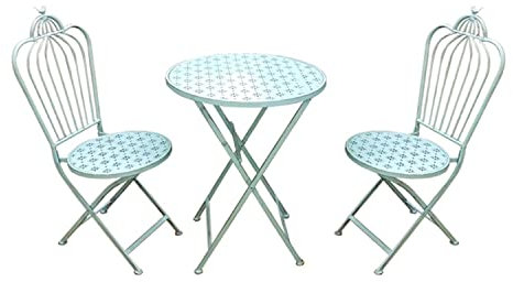 Vintage utomhus sidobordsset i metall med 2 stolar, bistro och soffbord för uteplats, trädgård, balkong och poolområde