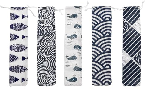 Laroal Juego de 5 Bolsas de Paja para guardarlas en casa, para Viajes, con cordón, para pajitas, Cubiertos, cucharas, Palillos, Bolsas de Tela Reutilizables para pajitas, para Picnic, Barbacoa