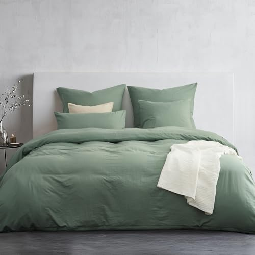 Duvetnova Bettwäsche 135x200 2 teilig Salbeigrün Superweiche Vorgewaschene Mikrofaser Baumwollähnlich ÖKO-TEX 1 Bettbezug 135 x 200+1 Kissenbezug 80x80–alle mit Reißverschluss Bettwäsche Bügelfreie