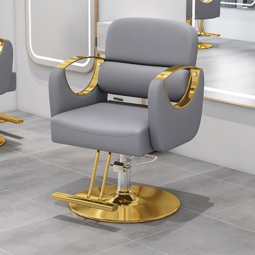 Chaise De Styliste pour Salon De Coiffure Inclinable - Barbier Tout Usage pour Shampooing à La Maison, Bleu avec Gold Round Plate