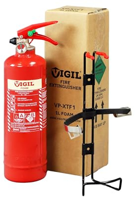 Vigil 1 Litre Foam Fire Extinguisher - Suitable for Class A & B Fires - 5A 34B Rating - 5-Year Warranty
