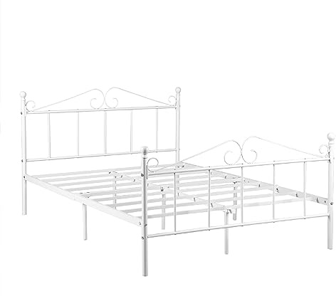 GZTGZMWG Cama Doble Somier 140x190, Estructura Metálica para Colchón de 140x190 cm de Dormitorio con Cabecero, Fácil Montaje/Apta para Invitados/Infantil/Jóvenes/Personas/Mayores/Blanco/Estilo A