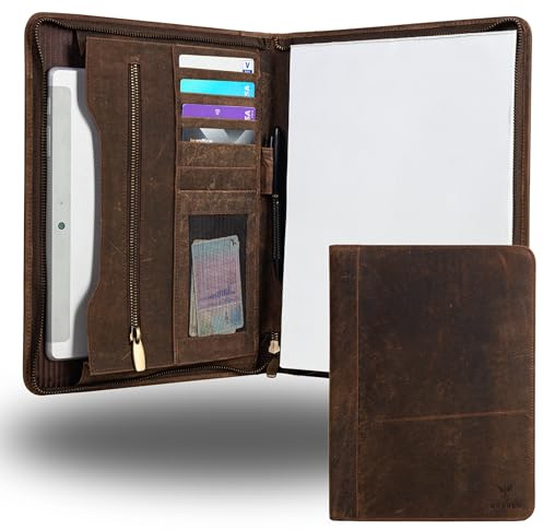 HÖRNER Rom Konferenzmappe A4 – Ziegenleder in Cognac, umlaufender Reißverschluss, Tablet-/Dokumentenfach, 6 Kartenfächer, Reißverschluss- & Netzfach, Geschenkbox