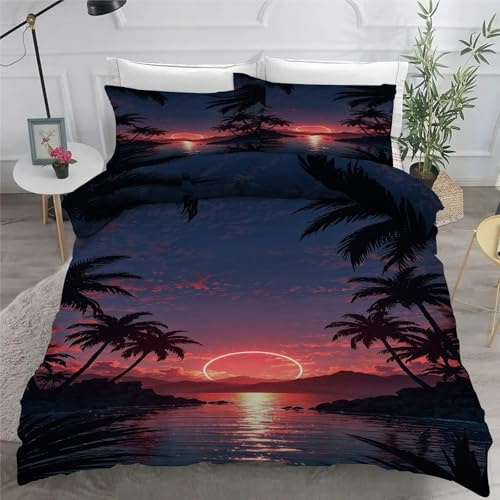 Date Palm 120x150 Duvet Cover Coconut Tree Bedding Soft Cosy 2 Piece 110gsm Microfibre Quilt Cover and 1xPillow Case 50x75 cm with Zipper Closure for BedroomZ1412