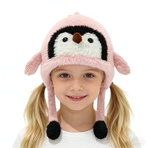 Cappello in Peluche con Design Animale | Cappello Morbido a Forma di - Copricapo con Paraorecchi Integrati - per Bambini Ragazze e Ragazzi in Vacanza e Campeggio