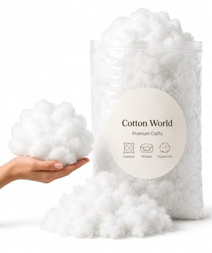 COTTON-WORLD 100% Hollow Fibre Polyester Stuffing, Soft High Grade Multipurpose Filling For Pillows, Cushions and Teddy bears – Hypoallergenic White Stuffing Machine Washable (2 KG)