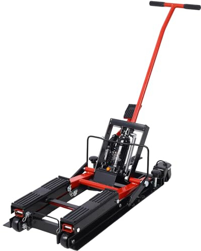 ZENITHLIVING Hydraulic Motorcycle Lift Jack, 1500 LBS Capacity, ATV Scissor Lift Table with 4 Wheels, Foot-Operated Hoist Stand, Gray Steel, 30.8 x 14.2 x 28.5 Inches (Black+Red)