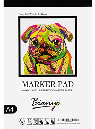 Bianyo A4 Bleedproof Marker Paper Pad- 50 Sheets Art Drawing Pad for Markers Pens Pencils, 70 GSM …