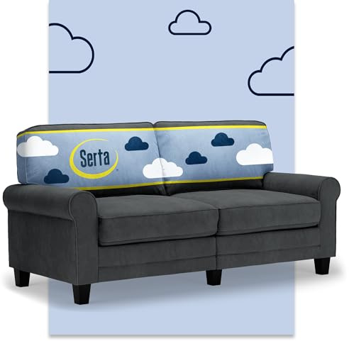 Serta Copenhagen 73 Rolled Arm Sofa, Easy Care Polyester, Soft Pillow Back, Pocket Coil Seat Cushions, Removable Covers, Loveseat or Couch for Small Spaces, Living Rooms or Bedrooms, Charcoal