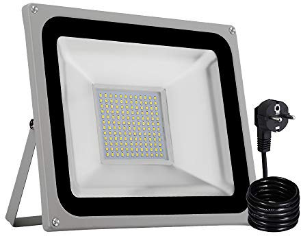 papasbox LED Strahler, 100W LED Fluter IP65 wasserdicht Außenstrahler Flutlichtstrahler Aluminium Scheinwerfer Licht 6000K,EU Stecker, ideale Wandleuchte für Garten, Sportplatz