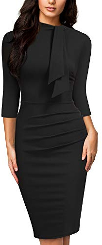 Miusol Women's Retro Half Collar Ruffle 2/3 Sleeve Cocktail Pencil Dress(X-Large, A-Black)