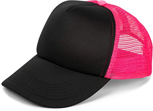 styleBREAKER Cappello Unisex con 5 Pannelli e Inserti in Mesh, Regolabile con Chiusura a clic, Leggero e Traspirante, Ideale per Uomo e Donna, Nero-Rosa Neon
