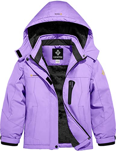 GEMYSE Chaqueta de Esquí para Niña con Capucha Abrigo de Invierno Impermeable Antiviento y Forro Polar(Morado Claro,140-146)