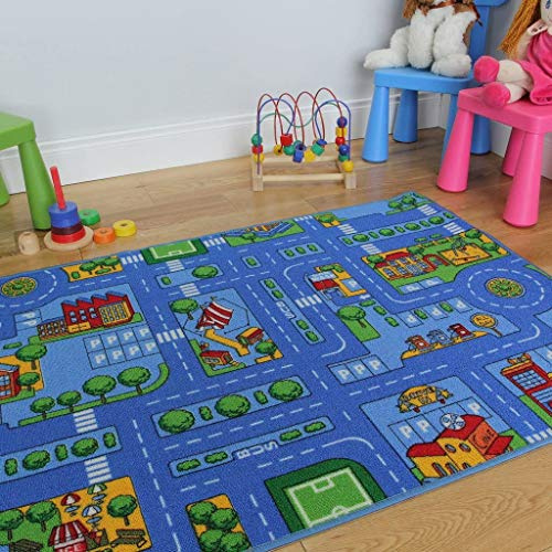 Blue Play Village Roads Children's Bedroom Playroom Mat - 80cm x 120cm