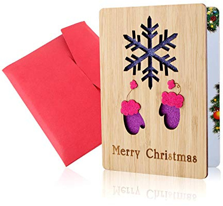 Cartes De Noël, Merry Christmas Carte, Cartes De Noël En Bois, Vraies Cartes Artisanales En Bambou Et Bois Avec Enveloppes, Motifs Colorés Et De Noël, Cadeaux De Noël Pour Parents Et Amis