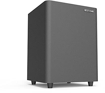 BESTISAN Tiefer Bass-Subwoofer im kompakten Design, einfache Integration mit Receiver/TV/Soundbars/Lautsprechern, LFE- und Stereo-Line-Eingängen und Audioausgang, Schwarz, SW65C