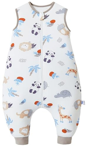 Chilsuessy, sacco nanna con piedini, da 2,5 Tog, per tutto l'anno (certificazione CPC), sacchi nanna per neonati, sacco nanna con gambe per neonati e bambini, motivo: foresta e panda, da 70 cm