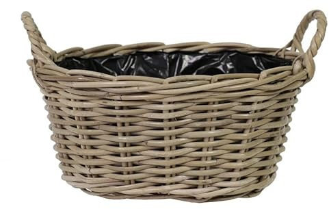 Generisch Aktion !! Ovaler Pflanzkorb ca. 34 cm breit und ca. 29 cm tief aus Rattan-Naturprodukt, kein Plastik !! robuste Handarbeit Weidenkorb Pflanzgefäß Blumentopf Natur Dekokorb Blumenkasten