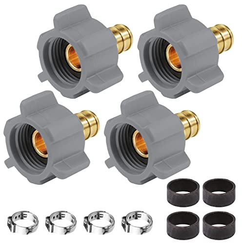 WiseWater 4pcs PEX Fittings 1/2 x 1/2 FNPT Swivel Adapter Kit for Drinking Water, Lead-Free DZR Brass Fittings with Copper Crimp Rings & Clamps for RV, Under-Sink, and Home Plumbing Repairs