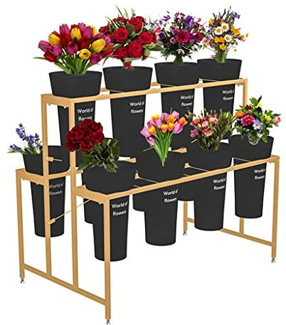 SDYPET Beweglicher Blumenständer mit 12 Blumeneimern, 3-stöckiger Pflanzenständer mit 4 Universalrädern, Blumenwagen for den Innen- und Außenbereich, Florist, Garten, Terrasse (Farbe : Zwart)