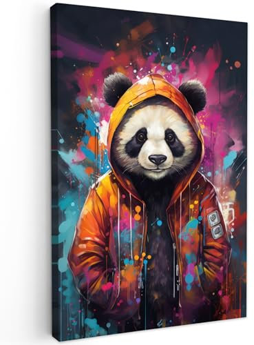 MuchoWow© Impression sur Toile Photo Peinture 40x60 cm Tableau Decoration Murale Chambre Salon Maison Deco Cuisine Panda - Manteau - Graffiti - Orange