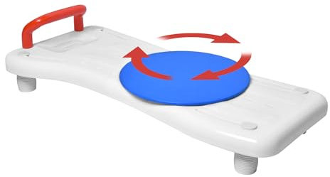 JNGLGO Planche de bain avec plaque tournante - Siège de baignoire avec poignée - Pour personnes âgées - Siège de baignoire réglable avec porte-savon en plastique - Rouge