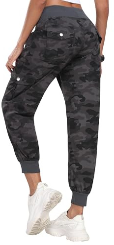 MoFiz Hiking Cargo Pants for Women with Pockets Lightweight Quick Dry Athletic Outdoor Summer Travel Casual Joggers Sweatpants Camouflage Dark Grey M