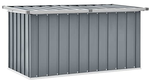 Keyroto Coffre de rangement XXL en métal étanche - Boîte de rangement pour coussins de jardin - Boîte à outils - Gris - 129 x 67 x 65 cm