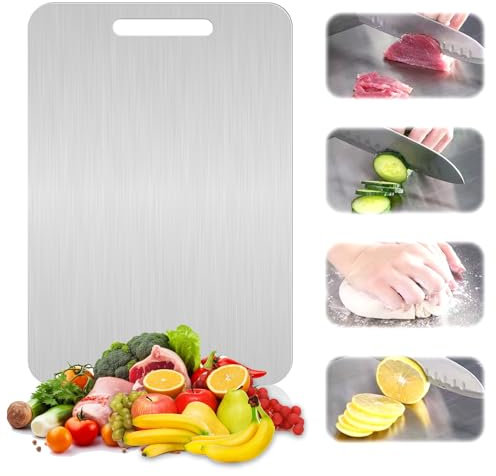 Titan Schneidebrett Edelstahl Schneidebrett Lebensmittelqualität Schneidebrett aus Titan BPA Frei Titanium Cutting Board Schneidebrett für Fleisch Brot Gemüse Obst Schneiden (34 x 23cm)