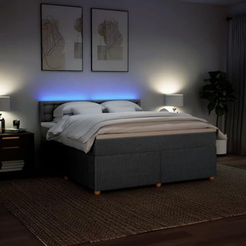 IKAYAA Boxspringbett 180 x 200 cm - Bett mit LED Beleuchtung, Topper & Federkern Matratze - Polsterbett 180 x 200 cm mit Matratze - Bett mit Matratze und Lattenrost Hellgrau