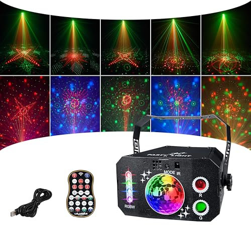 DJ Disco Party Light – Sound Activated RGBW LED Projector with Strobe & Star Ball, Remote Control Stage Lights for Kids, Weddings, Birthdays, Karaoke & Home Parties