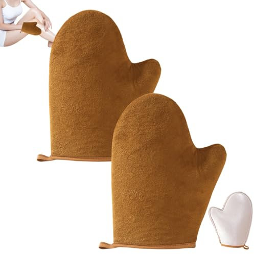 2 Pièces Gants Autobronzant Corps Et Visage, Applicateur De Gants Autobronzant,Flocage Traitement SPA De Bronzage Selfs Tan Mitt Sunless Glove Applicator Réutilisable Pour Huile Bronzante Creme Lotion
