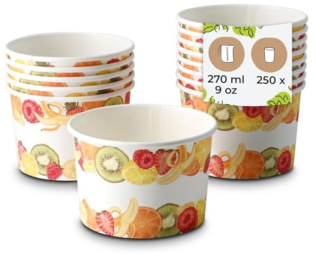 BIOZOYG coppette per gelato in cartone 250 pezzi 200 ml Ø 92 mm stampate - Coppe per dessert rivestite monouso - Coppe per snack da asporto: dessert, gelaterie, candy bar, yogurt, frutta, waffle