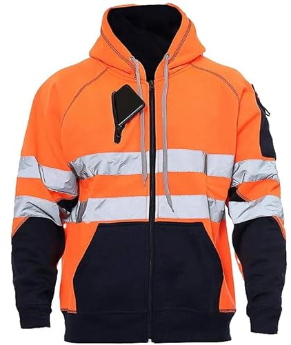 FASHIONISM Veste de sécurité pour homme à haute visibilité avec fermeture éclair réfléchissante, sweat-shirt conforme à la norme ANSI, vêtement de travail haute visibilité pour l'entrepôt de