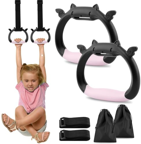 Gymnastics Rings, Gymnastics Ring for Home Exercise, Pull up Rings with Adjustable Strap, Indoor Outdoor Pull-up Bar Strength Training Ring for Adults Kids - Load Bearing 550lb