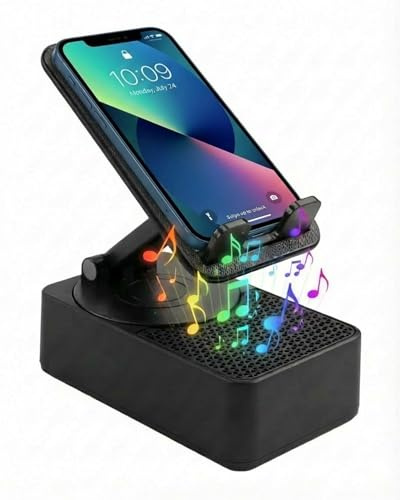 iwui Support Téléphone Enceinte Bluetooth 3 en1, Cadeau Saint Valentin pour Homme, Cadeau Anniversaire Homme, Base Anti-Dérapant, Son Surround HD, Support de Bureau Rotatif Pliable