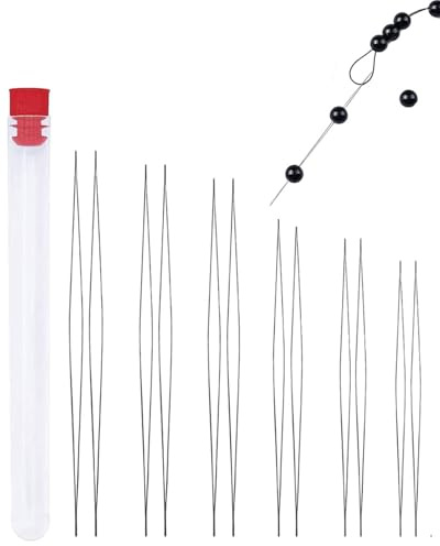 HUVZOR 10 pezzi per perline, aghi per perline da infilare, aghi per perline con grande occhiello per perline, aghi da cucito in acciaio inox, per artigianato e gioielli(5 misure)