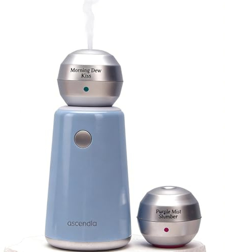Ascendia Waterless Diffuser for Essential Oil for Home, Car, Blue | 10ml*2 Magnetic Balls(Lavender & Jasmine),Up to 800 sq ft, Battery Operated, Rechargeable, Cold Air, 3 Mist Modes, Portable