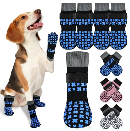 Non-Slip Dog Socks for Hardwood Floors Anti Slip Double-Sided Grippy Socks for Senior Dogs to Prevent Licking Paws, Scratching & Hot Pavement Premium Dog Paw Protector with Grippers Black L