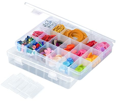 Scatole trasparenti per smistamento, 2 pezzi, regolabili, per piccole parti con scomparti, 18 scomparti, in plastica, piccoli oggetti, organizer per biscotti, caramelle, gioielli artigianali
