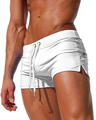 Maillot de bain sexy pour homme - Avec poche zippée - Short d'entraînement élastique réglable - Cordon de serrage - Short court pour sports nautiques - Short de surf