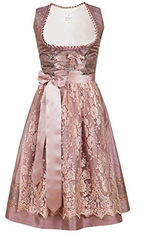 Edelnice Trachtenmode Exklusives Designer Midi Dirndl Madeleine inkl. Spitzen Dirndlschürze und Charivari Gr. 32-52, Rosa, 48
