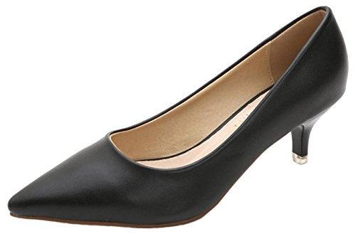 WUIWUIYU Women's Girls' Fashion Pointed Toe Kitten Heel Pump Shoes Size 3 Black
