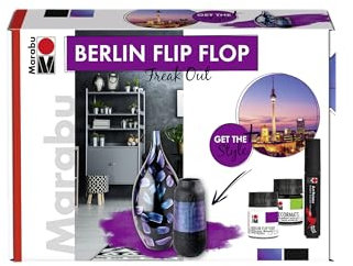 Marabu 1270000000080 - Halblasierende Chamäleon Farbe im Set, Berlin Flip Flop Freak Out, auf Wasserbasis, lichtecht, wetterfest, schnell trocknend, 2 x 50 ml Farbe, Art Painter schwarz und Pinsel