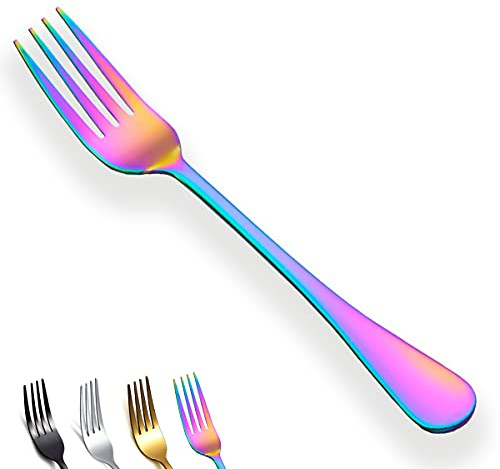 Rainbow Dinner Forks Set of 4, Berglander Stainless Steel Titanium Mutil-Color Plating Fork Set, Colorful Forks And Spoons Silverware, Table Forks Set Sturdy And Dishwasher Safe